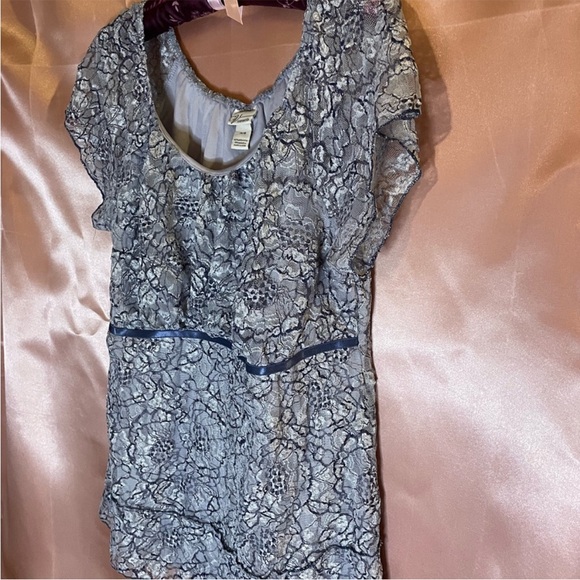 Vintage 2000s Venezia Blue Lace Flutter Sleeve Milkmaid Top Plus Size 14/16 - Picture 4 of 7